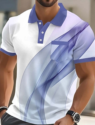  Ανδρικά Αφηρημένο Γεωμτερικό Πόλο Κοντομάνικο Μπλουζάκια πόλο Πουκάμισα με γιακά Business Casual ΕΞΩΤΕΡΙΚΟΥ ΧΩΡΟΥ Ένδυση γυμναστικής και άθλησης Καθημερινά Ρούχα 3D εκτύπωση Κουμπιά Καλοκαίρι