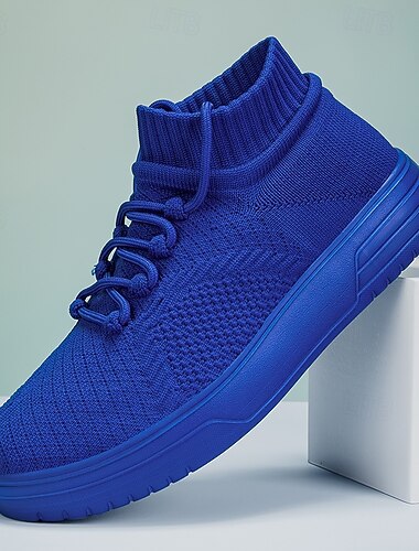  Tênis masculino azul de malha - calçado esportivo leve e respirável, perfeito para corrida, treinos na academia e uso casual.