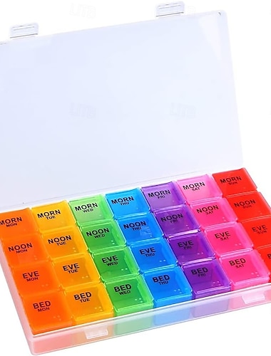  Ukentlig pilleboksorganisator, liten pilleboks 7 dager 4 ganger om dagen, BPA-frie reisepillebokser, tran, pilleorganisator med 28 rom for å holde rikelig med medisiner, vitaminer og kosttilskudd