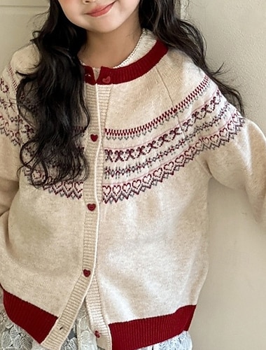  Gyerekek Lány Kardigán Szív Szabadtéri Hosszú ujj Begombol Divat 4-12 év Ősz Bézs