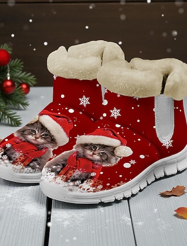  stivali caldi natalizi da donna foderati in pelliccia con simpatica stampa di Babbo Natale e gatto – stile invernale accogliente, suola leggera antiscivolo, perfetti per feste di Natale, passeggiate all'aperto, abbigliamento casual e regali di Natale