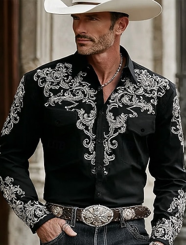  Homme Paisley Imprimé Floral Ethnique Chemise Chemise Western Chemise de cow-boy manche longue Vintage Rétro Occasionnel Extérieur Vêtements de travail Printemps Automne Col Rabattu Deux poches avant