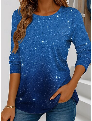  Nieuw Jaar Dames T-Shirt Grafisch Vintage Mode Stijlvol Lange Mouw Crew Neck Ronde Hals Reguliere Tops Dagelijks Weekend Print Blauw Rood Paars Fuchsia Groen Herfst Winter