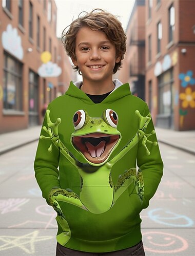  Unisex Gutt 3D Grafisk Dyr Hattetrøje Pullover Langermet 3D-utskrift Vår Høst Sport Mote Gatemote Barn 4-12 år Med hette utendørs Avslappet Daglig Normal