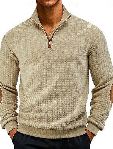  Voor heren Sweatshirt met rits Wafel Sweatshirt Stoppen Zwart Wit Marineblauw Khaki Donkergrijs Halve rits Effen Vetoketju Zak Werk Sport & Outdoor Casual niet-afdrukken Actief Vintage Stoer Lente