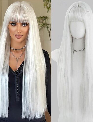  Perruque de carnaval 2026 Rose Noir Blanc Lisse Long Perruque synthétique de festival Mardi Gras Parade Coiffure de costume de cosplay pour Femmes