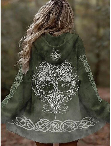  Női Cipzáras kapucnis pulóver Grafika Törzsi Divat Alkalmi Hosszú ujj Kapucni Normál felsők Utca Hétköznapi Cipzár Zseb Nyomtatott Medence Bor Bíbor Lóhere Tavasz Ősz