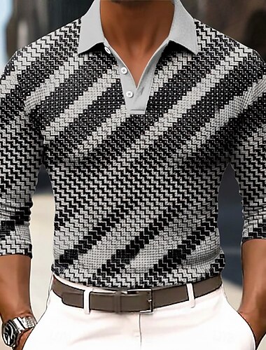  Férfi Geometriai Gofris pólóingek Hosszú ujj Pólóingek Galléros ingek Üzleti alkalmi Üzleti Viseljen dolgozni Hétköznapi viselet Gombok Tavasz Ősz Tél Barna Szürke