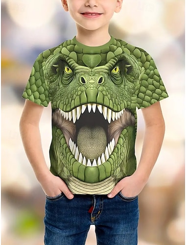  Ragazzi 3D Grafico Dinosauro Maglietta Manica Corta Stampa 3D Estate Primavera Sport Moda Streetwear Bambini 4-12 Anni Girocollo All'aperto Casuale Quotidiano Vestibilità regolare