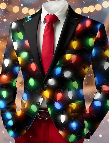  Weihnachten Herren Blazerjacke Mantel Bequem Atmungsaktiv Künstlerisch Lässig Party-Abendmode Täglich Festival 3D-Druck Knöpfe Ganzjahres Fallendes Revers Langarm Rote Blau Grün
