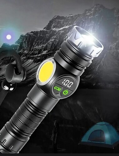 Белый лазерный фонарик с зарядкой через USB, телескопическим зумом, цифровым дисплеем, магнитным присоском, супер яркий светодиодный фонарик.