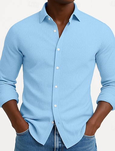  Homme Chemise Chemise en velours côtelé Chemise Boutonnée Bleu Noir Blanche bleu marine Violet manche longue Uni Col Rabattu Extérieur Vacances Boutonné Vêtement Tenue Mode Streetwear Classique