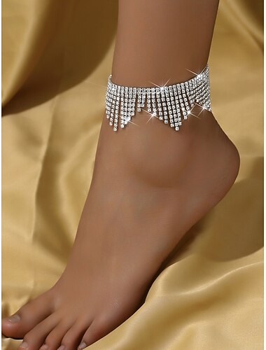  צמיד רגליים עם שוליים מוזהבים ואבני חן לנשים - תכשיט מפל קריסטל אלגנטי לאירועים מסיבה, חוף וערב