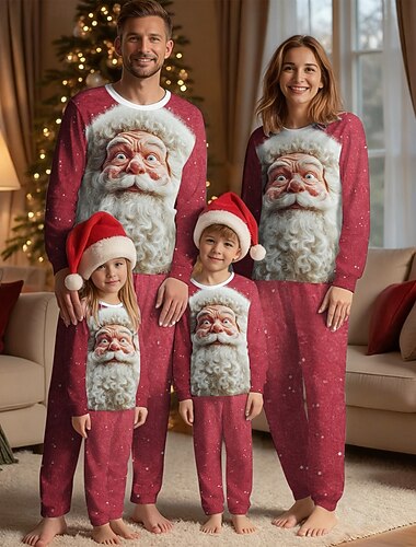  père Noël Pyjamas de Noël en famille Vêtements de Nuit Homme Femmes Garçons Fille Tenues assorties à la famille Doux Noël Motif Adultes Enfant Noël Nouvel An la veille de Noël Noël Vacances Vêtements