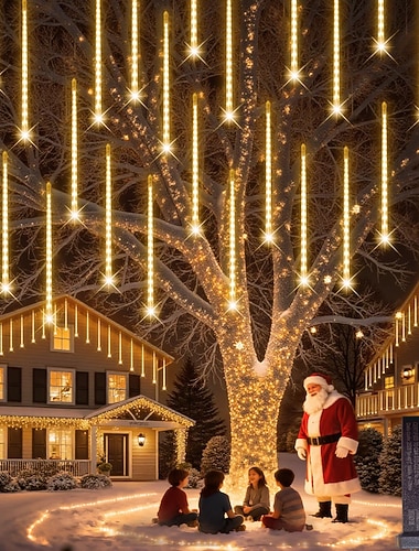  2 w 1 świetlny sznur meteorów 30 cm * 16 rurek 384 diody LED do użytku wewnątrz i na zewnątrz, na dziedzińcu, na balkonie, na werandzie, na weselu, na festiwalu, w atmosferze dekoracyjnej, niskonapięciowy, z bezpieczną wtyczką