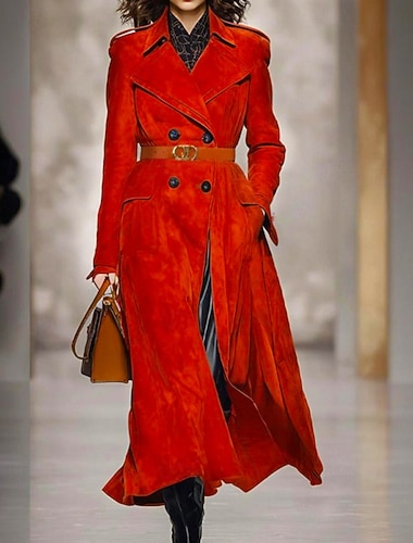  Damen Wintermantel Mantel Warm Bequem Tasche Knöpfe Lässig Einfach Urlaub Ausgehen Wochenende Lang Gekerbtes Revers Normale Passform Langarm Oberbekleidung Rote Herbst Winter