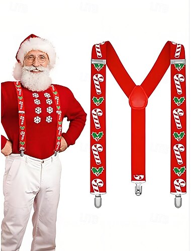  Pánské vánoční šle – červené s motivem cukrové hůlky a cesmíny, nastavitelné pro vánoční večírky a slavnostní setkání