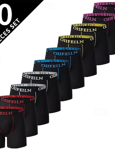  Herre 10 pakke Grunnleggende truser Boxer Underbukse Elastisk midje Terylene Pusteevne Bekvem Fargeblokk Bokstaver Multifarget