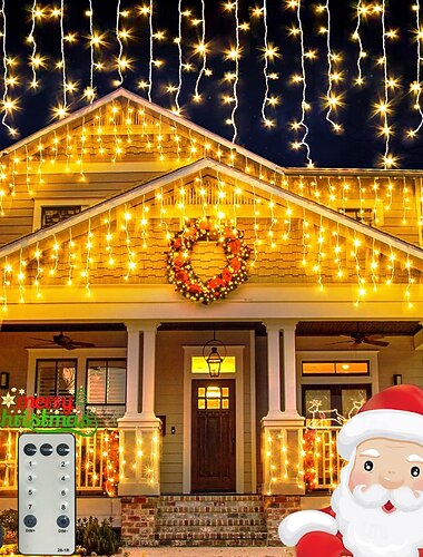  Luzes de Gelo 10m 400 Leds 48 Gotas 8 Funções de Controle Remoto Fios Conectáveis Luzes Decorativas para Férias Casamento e Festa Plug de Baixa Tensão Seguro