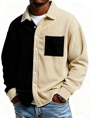  Homme Chemise Chemise Décontractée Chemise en velours côtelé Chemise Boutonnée Bleu Noir Kaki manche longue Bloc de Couleur Revers Extérieur Soirée Avec Poches Vêtement Tenue ancien Mode Occasionnel