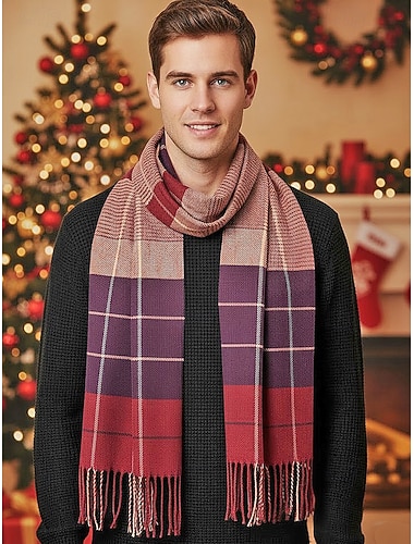  Karierter Herrenschal aus Polyester, weich und warm, in verschiedenen Farben erhältlich, perfekt als Winter- und Weihnachtsgeschenk.