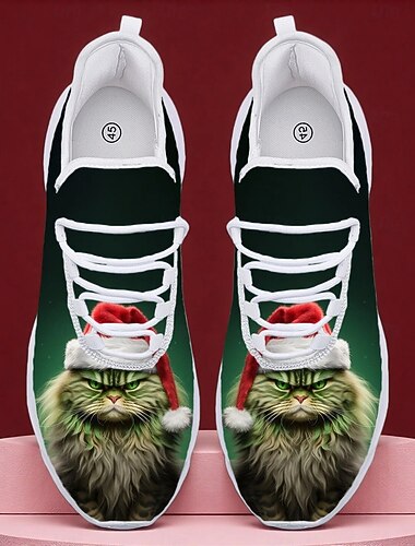  мужские рождественские кроссовки с принтом рождественского кота — веселая обувь для праздничных вечеринок, семейных посиделок и торжеств