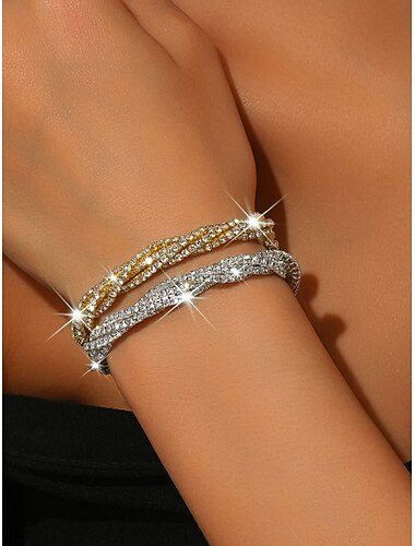  kvinners gull &sølv strass armbåndssett - glitrende tofargede krystallarmbånd, elegante festsmykker til kvelder, skoleball &spesielle arrangementer