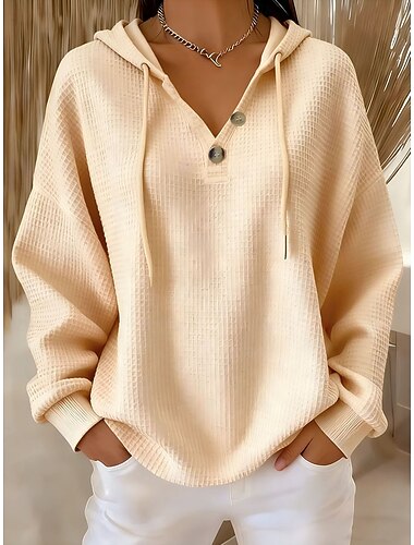  Damen Kapuzenpullover Knöpfe Vintage Mode Lässig Langarm Mit Kapuze Normale Oberteile Lässig Heim Alltagskleidung Hellblau Weiß Marineblau Orange Beige Herbst Winter