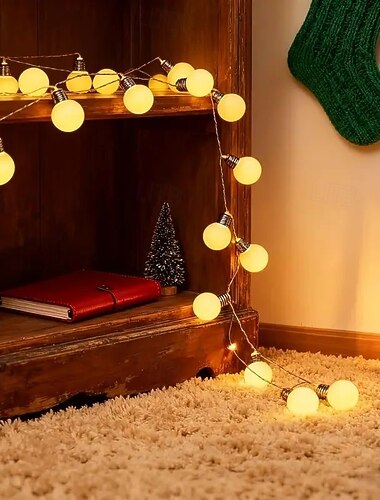  Luci a Stringa a Bulbo Sferico Bianco 3m 20LEDs Alimentate a Batteria USB per Albero Matrimonio Famiglia Giardino Festa Esterno Interno Illuminazione Decorativa Bianco Caldo