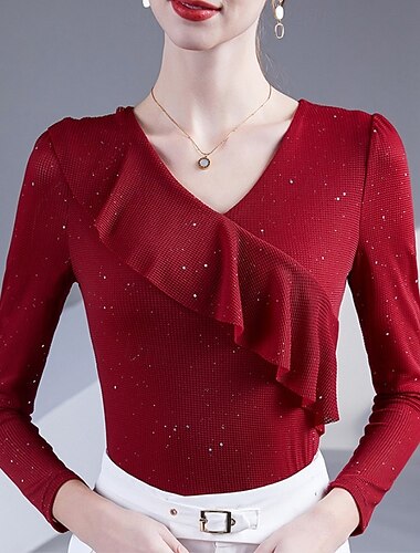  Γυναικεία Ντυτές μπλούζες Κομψό Μαύρο Λευκό Ρουμπίνι Φθινόπωρο Χειμώνας