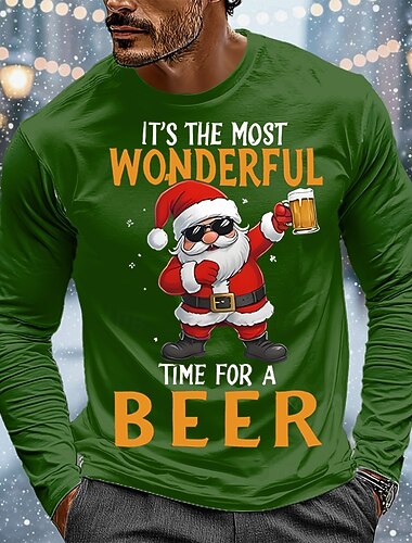  Noël Homme Père Noël Drôle Bière Oktoberfest T-shirt manche longue T-shirt Impression 3D Col ras du cou Chemise Mode Basique 3D Rue Occasionnel Quotidien Bleu Rouge Vert Été Printemps Vêtement Tenue