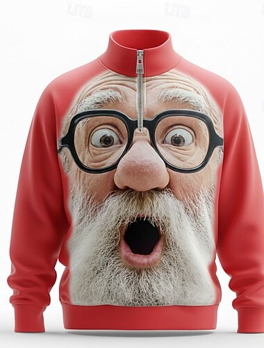  Natal Homens Papai Noel Pólo Manga Longa Colarinho Clerical Casual Diário Ao ar livre Férias Festival Impressão 3D Primavera Outono Inverno Branco Verde Vermelho