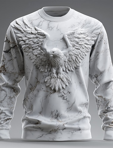  Herren Optische Täuschung Adler Pullover Lässig Langarm Rundhalsausschnitt Urlaub Party Geschenk Weiß Rundhalsausschnitt 3D Ganzjahres Designer S M L XL XXL XXXL