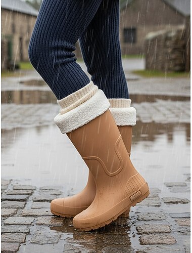  stivali da pioggia impermeabili rossi da donna con polsino in pelliccia sintetica staccabile: calzature resistenti e alla moda per il tempo umido, avventure all'aria aperta e attività in giardino