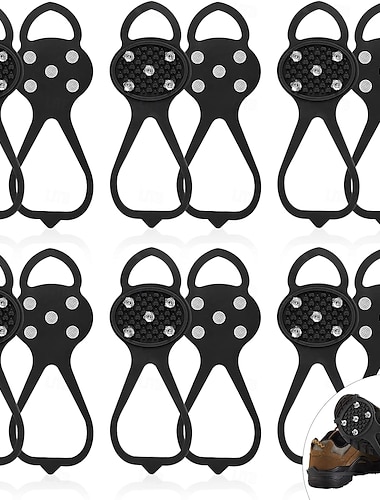  6 Paar Eiskrallen, Schneekrallen, große Traktionsstollen, rutschfeste Spikes, Schuhgriffe mit 5 Stollen, Steigeisen, universelle Traktionsstollen zum Schneewandern und Angeln