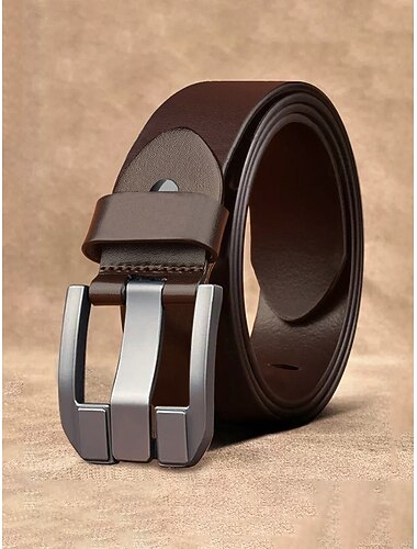  חגורת עור אמיתי לגברים - עיצוב קלאסי עם אבזם נירוסטה, מושלמת למתנות חג המולד וללבוש יומיומי.
