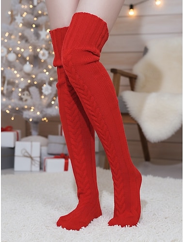  Damen-Overknee-Socken aus Acrylstrick – weich, warm, perfekt für Weihnachten, in verschiedenen Größen erhältlich
