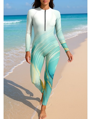  Damskie Docieplacze Strój kąpielowy zakrywający całe ciało Skafander z lycry UPF50+ Szybkie wysychanie Wysoka elastyczność Długi rękaw Kąpielówki Suwak przedni Surfing Nurkowanie Nurkowanie z rurk