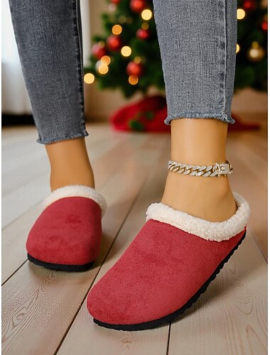  Γυναικείες άνετες παντόφλες με επένδυση από φλις – ζεστά χριστουγεννιάτικα παπούτσια εσωτερικού χώρου με αντιολισθητική σόλα για χειμερινή άνεση και χαλάρωση στις διακοπές