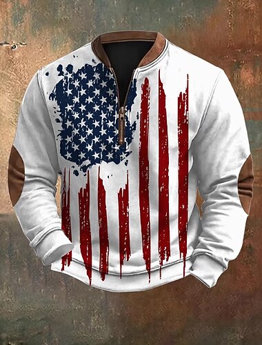  男性用 アメリカの国旗 グラフィックスウェットシャツ ホリデースウェットシャツ トレーナー 長袖 トレーナー クォータージップ ヴィンテージレトロ プリント 祝日 お出かけ 祭り プリント 秋 冬