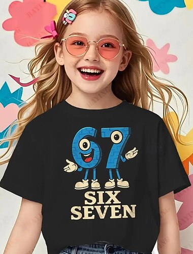  Bawełna Dzieci Dla dziewczynek Czarny Graficzny Zabawny slang 67 Podkoszulek T-shirt Półgolf Krótki rękaw Urlop Sport i turystyka Na co dzień Moda miejska Codzienny Drukowanie Lato