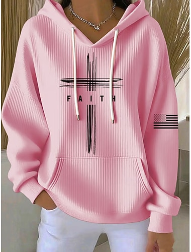  Per donna Felpa con cappuccio Grafico Lettera Casual Manica Lunga Con Cappuccio Top Regolari Casuale Abbigliamento Quotidiano Sportivo Blu Nero Rosa Rosso Autunno Inverno