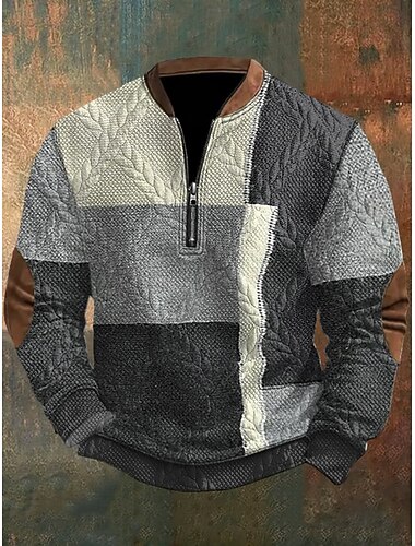  Per uomo Renna Stampa Motivo a Blocchi di Colore Felpa Felpe Manica Lunga Felpa Zip a un quarto Vintage Retrò Stampa Ferie Uscire Stampato Autunno Inverno