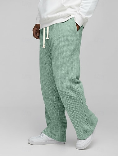  Herren Waffel Jogginghose Hose Baggy-Hosen Freizeithose Kordelzug Gerader Schnitt Einfarbig Komfort Volle Länge Outdoor Lässig Täglich Urlaub Mode Lässiger Schnitt Blau Schwarz Mikroelastisch