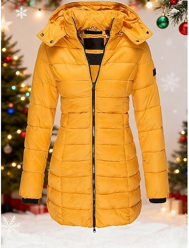  בגדי ריקוד נשים מעיל פוך ז'קט פאפר מעיל מבודד שמור על חום הגוף רוכסן פעיל יומי חוץ נוח צבע אחיד חג מולד בָּחוּץ לבוש יומיומי יום יומי\קז'ואל עם קפוצ'ון רגיל שרוול ארוך הלבשה עליונה שחור צהוב ירוק צבא