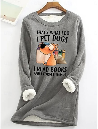  女性用 プルオーバースウェットシャツ グラフィック 動物 レタード あたたか カジュアル ファジー 長袖 ラウンドネック レギュラートップス ストリート カジュアル ドローストリング プリント ブラック ダークピンク グレー 春 秋 冬