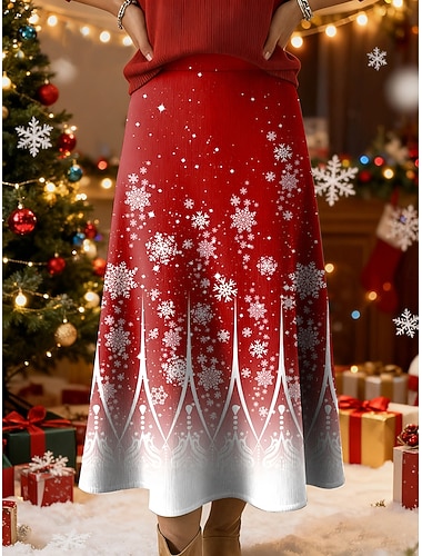  Рождественские женские юбки-миди с высокой талией, повседневные, с рисунком в стиле пэчворк, микроэластичные, праздничные, красные, синие, фиолетовые, зеленые, осенние, из полиэстера