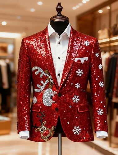  Jul Herre Hver Snøfnugg Blazer jakke Frakk Bekvem Kunstnerisk Fritid Festkveldsklær Daglig Festival 3D-utskrift Knapper Høst vinter Med hakk Langermet Rød Lilla Gull