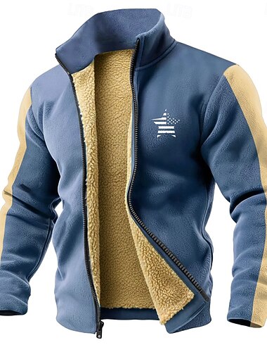  男性用 アメリカの米国旗 フリース スウェットシャツ ファッション 日常 シンプル カジュアル スタンド ファスナー アウトドア バケーション 贈り物 お出かけ ブルー ライトブルー カーキ色 アーミーグリーン ポケット フロントジーパー 秋 冬 デザイナー S M L XL XXL 3XL