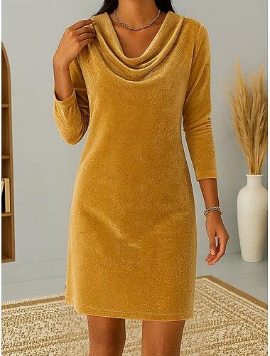  Damskie Niebieski Jasnoniebieski Czarny Jesień Zima Sukienka mini Sukienka trapezowa Impreza Formalny Formalny Regularny Równina Lejący się dekolt